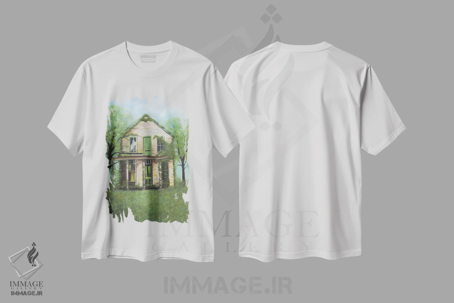 تیشرت سفید طرح دار کلبه، دکور روستایی اثر شریل میلر لَکی | فروشگاه ایماژ