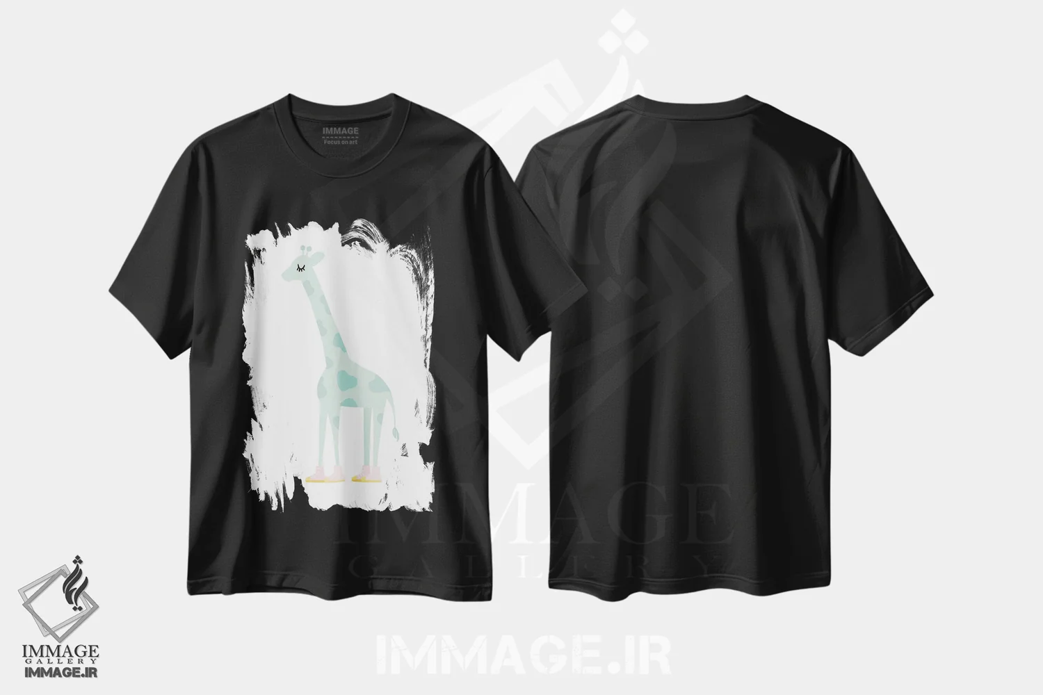 تیشرت مشکی طرح دار زرافه، تزئینی اثر لیدی لوئیز دیزاینز | فروشگاه ایماژ