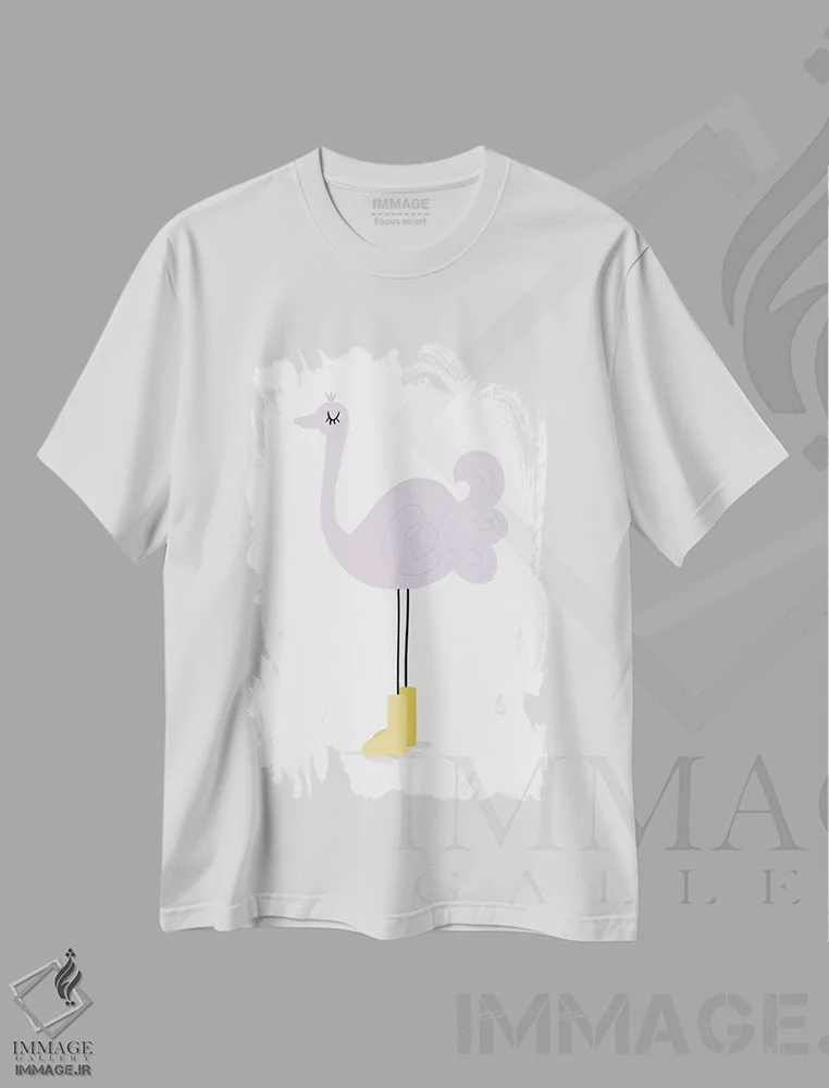 تیشرت سفید طرح دار شترمرغ، تزئینی اثر لیدی لوئیز دیزاینز | immage.ir