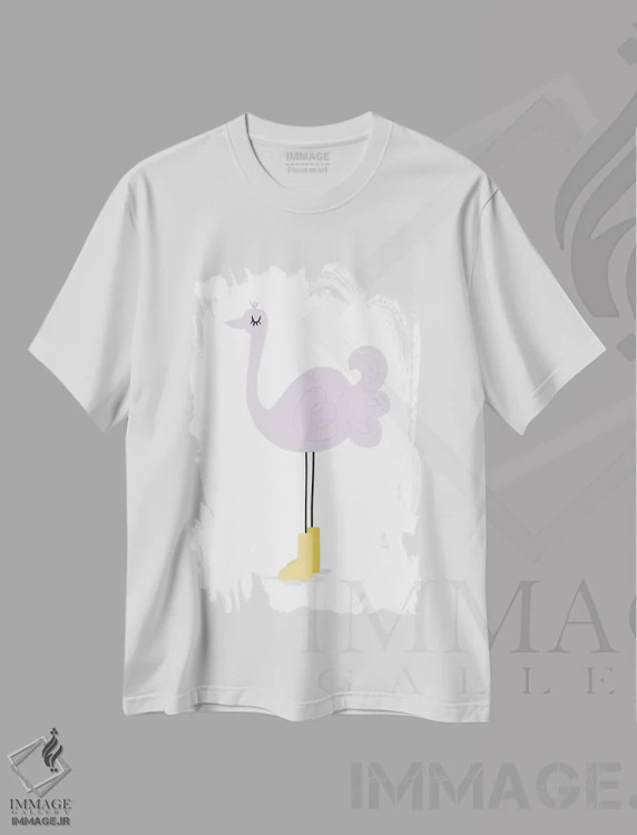 تیشرت سفید طرح دار شترمرغ، تزئینی اثر لیدی لوئیز دیزاینز | immage.ir