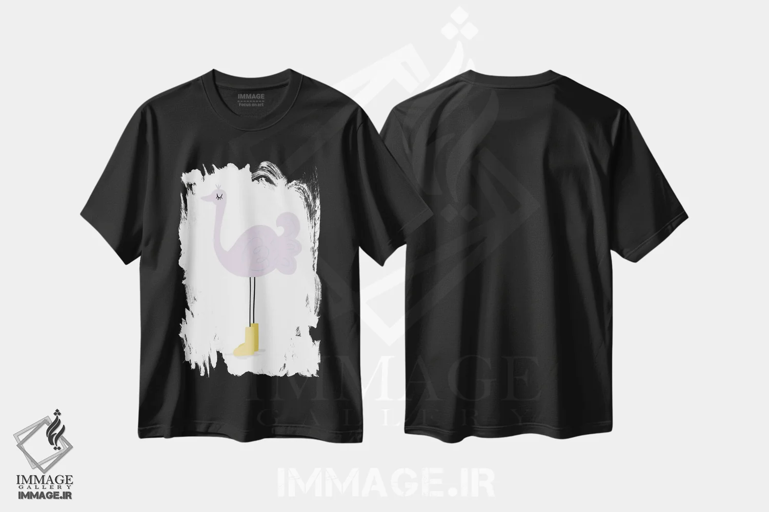 تیشرت مشکی طرح دار شترمرغ، تزئینی اثر لیدی لوئیز دیزاینز | فروشگاه ایماژ