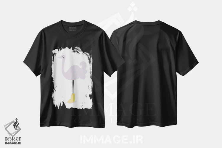 تیشرت مشکی طرح دار شترمرغ، تزئینی اثر لیدی لوئیز دیزاینز | فروشگاه ایماژ