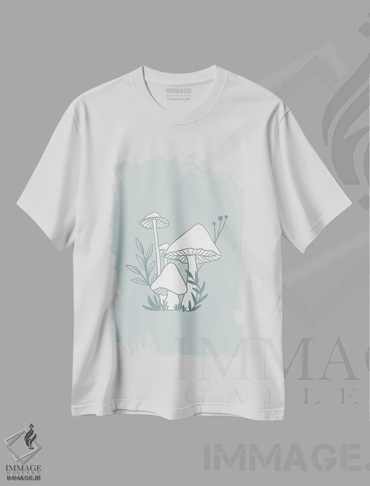 تیشرت سفید طرح دار قارچ های آبی، هنر دیجیتال اثر لیدی لوئیز دیزاینز | immage.ir