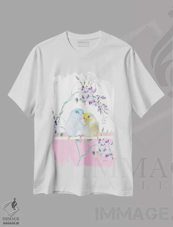 تیشرت سفید طرح دار طوطی کوچک سافاری، هنر دیجیتال اثر لولا دیزاین | فروشگاه ایماژ