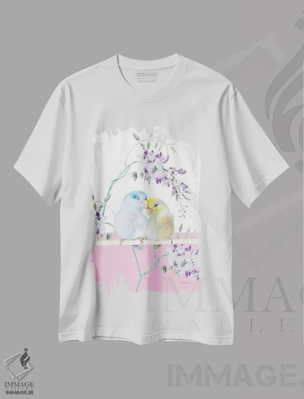 تیشرت سفید طرح دار طوطی کوچک سافاری، هنر دیجیتال اثر لولا دیزاین | فروشگاه ایماژ