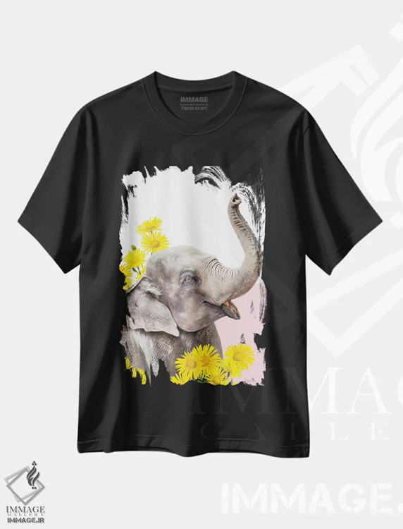 تیشرت مشکی طرح دار فیل سافاری، هنر دیجیتال اثر لولا دیزاین | فروشگاه ایماژ