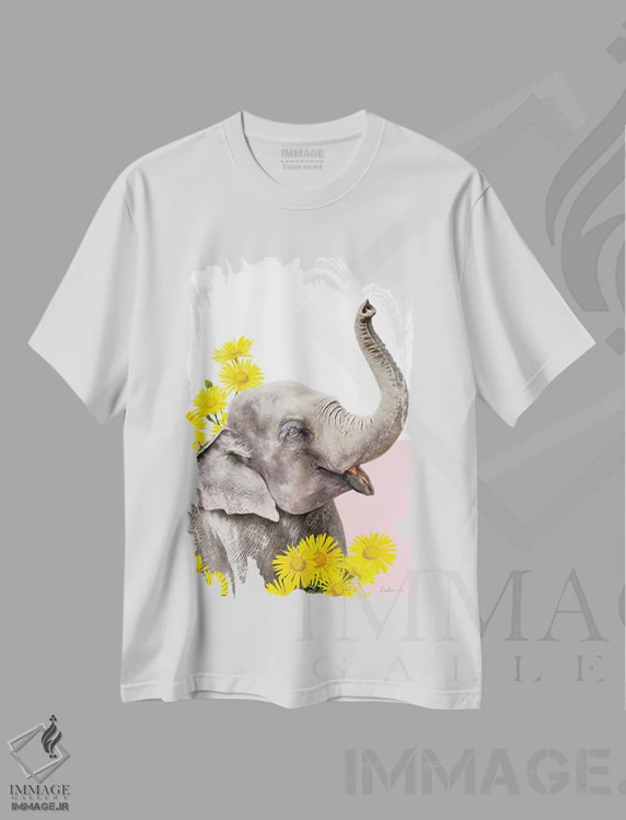 تیشرت سفید طرح دار فیل سافاری، هنر دیجیتال اثر لولا دیزاین | immage.ir