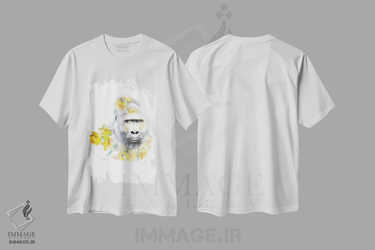 تیشرت سفید طرح دار گوریل گیاهی حیات وحش، هنر دیجیتال اثر لولا دیزاین | immage.ir
