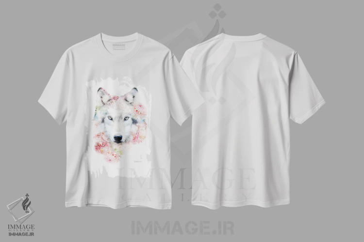 تیشرت سفید طرح دار گرگ گیاهی حیات وحش، هنر دیجیتال اثر لولا دیزاین | فروشگاه ایماژ