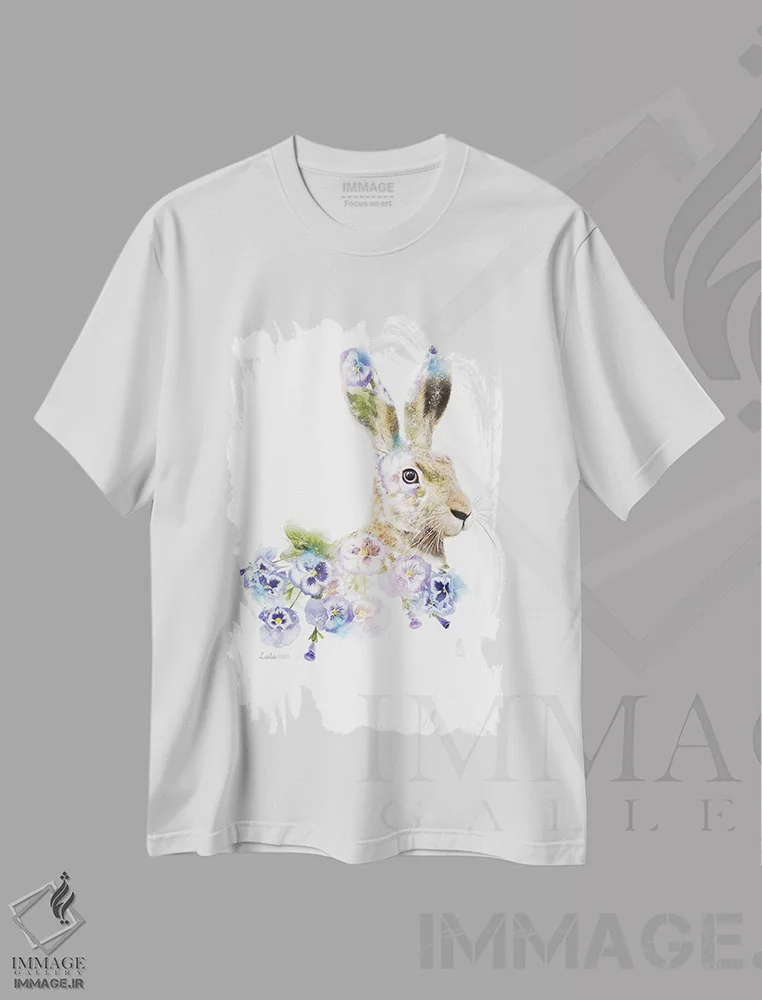تیشرت سفید طرح دار خرگوش گیاهی حیات وحش، هنر دیجیتال اثر لولا دیزاین | immage.ir