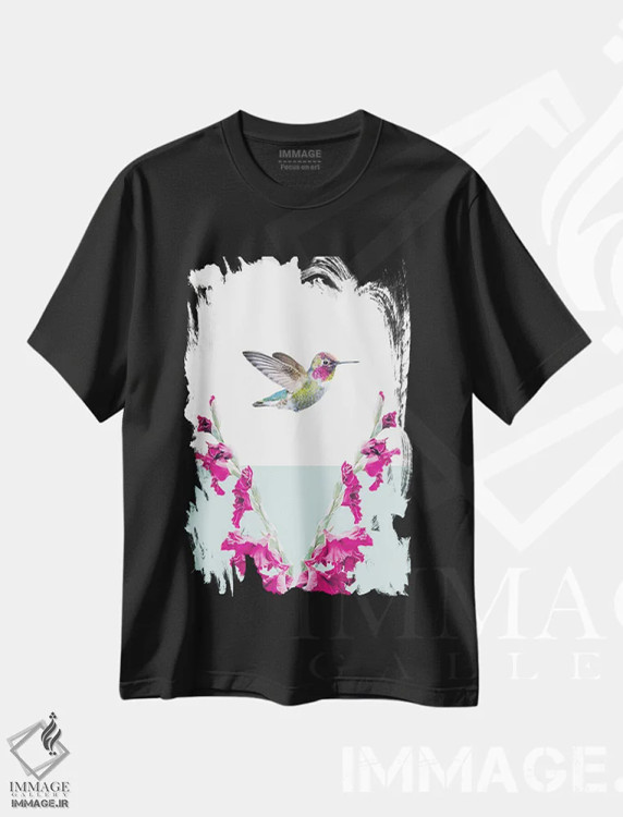 تیشرت مشکی طرح دار مرغ مگس خوار سافاری، هنر دیجیتال اثر لولا دیزاین | فروشگاه ایماژ