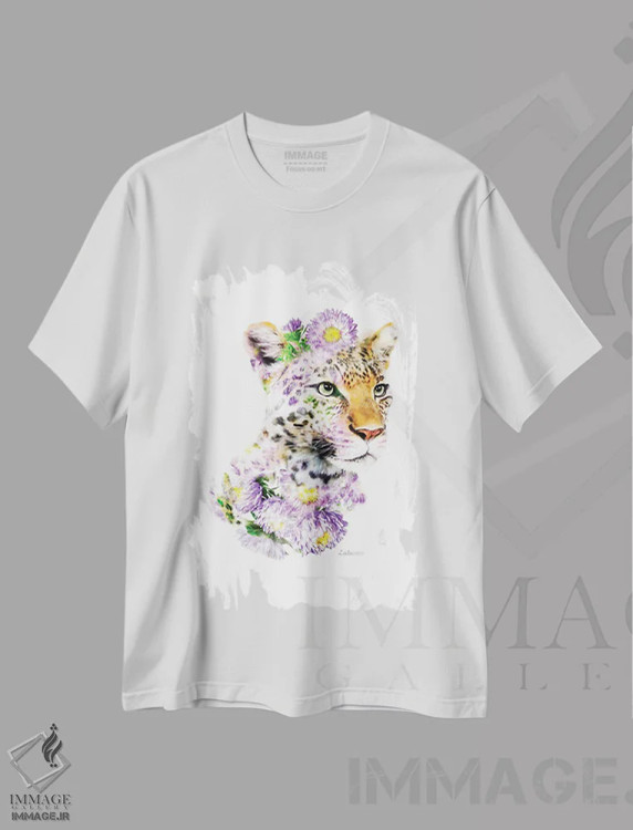 تیشرت سفید طرح دار پلنگ گیاهی حیات وحش، هنر دیجیتال اثر لولا دیزاین | immage.ir