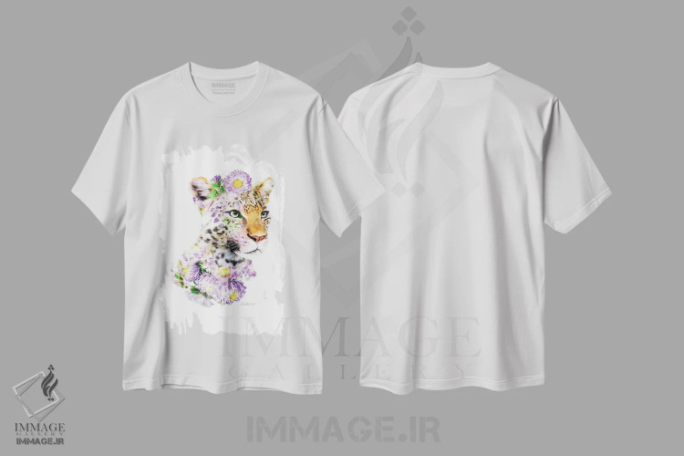 تیشرت سفید طرح دار پلنگ گیاهی حیات وحش، هنر دیجیتال اثر لولا دیزاین | immage.ir