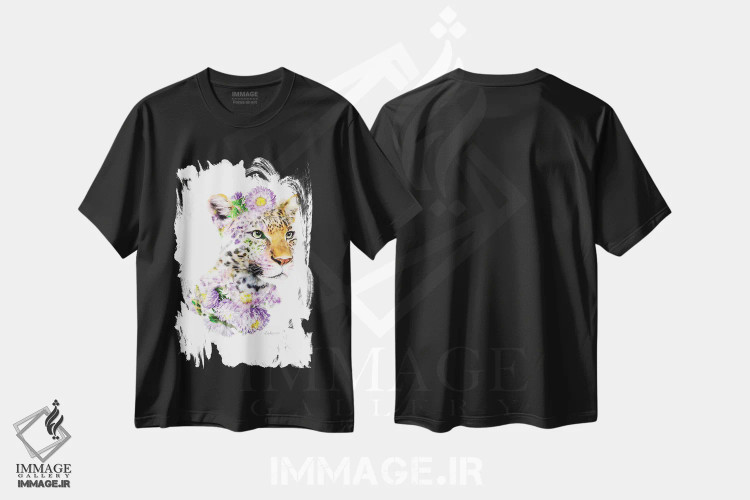 تیشرت مشکی طرح دار پلنگ گیاهی حیات وحش، هنر دیجیتال اثر لولا دیزاین | فروشگاه ایماژ