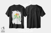 تیشرت مشکی طرح دار مرغ عشق گیاهی حیات وحش، هنر دیجیتال اثر لولا دیزاین | immage.ir