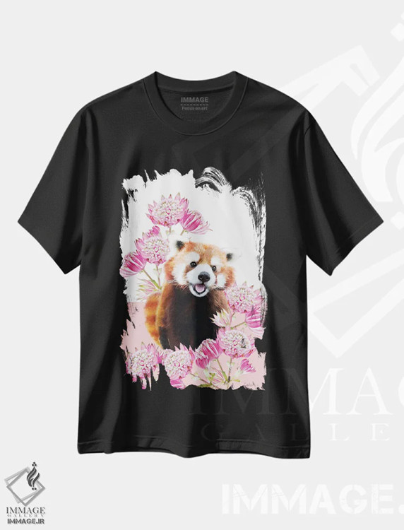 تیشرت مشکی طرح دار پاندای قرمز سافاری، هنر دیجیتال اثر لولا دیزاین | فروشگاه ایماژ