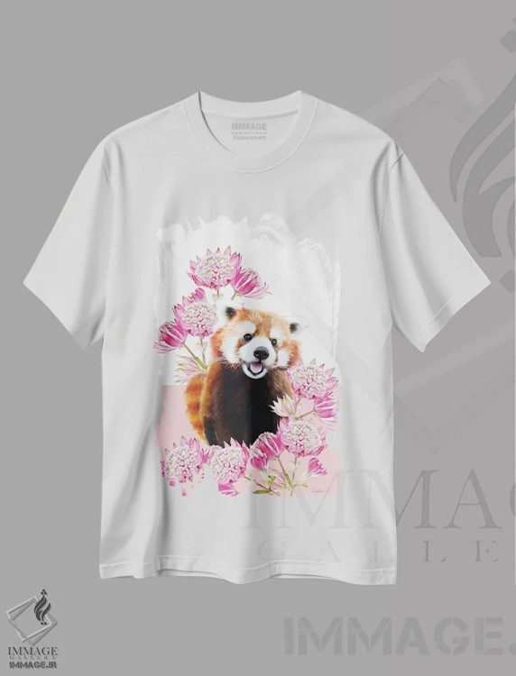 تیشرت سفید طرح دار پاندای قرمز سافاری، هنر دیجیتال اثر لولا دیزاین | immage.ir