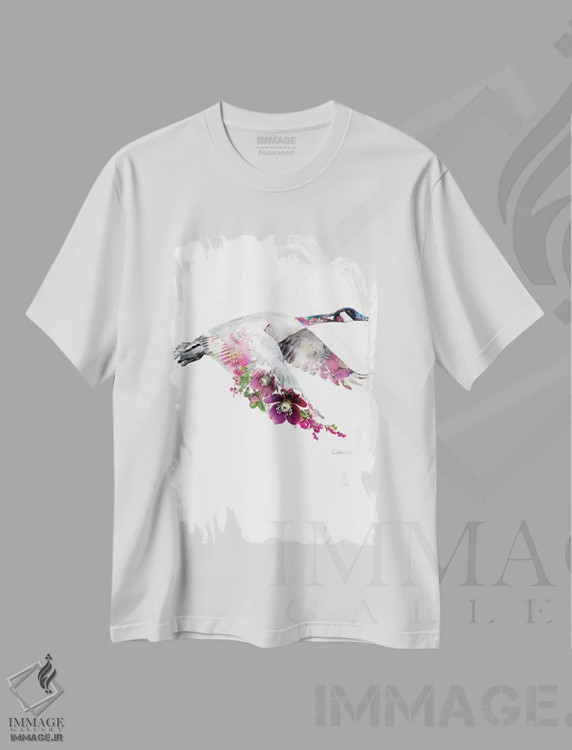 تیشرت سفید طرح دار غاز کانادا گیاهی حیات وحش، هنر دیجیتال اثر لولا دیزاین | فروشگاه ایماژ