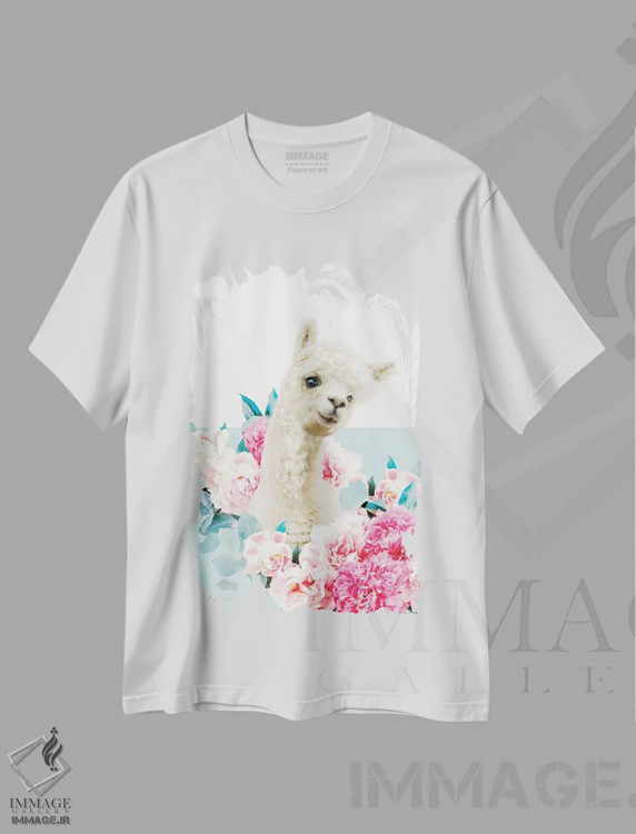 تیشرت سفید طرح دار لامای سافاری، هنر دیجیتال اثر لولا دیزاین | فروشگاه ایماژ