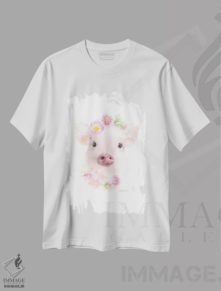 تیشرت سفید طرح دار خوک میکرو گیاهی حیات وحش، هنر دیجیتال اثر لولا دیزاین | فروشگاه ایماژ
