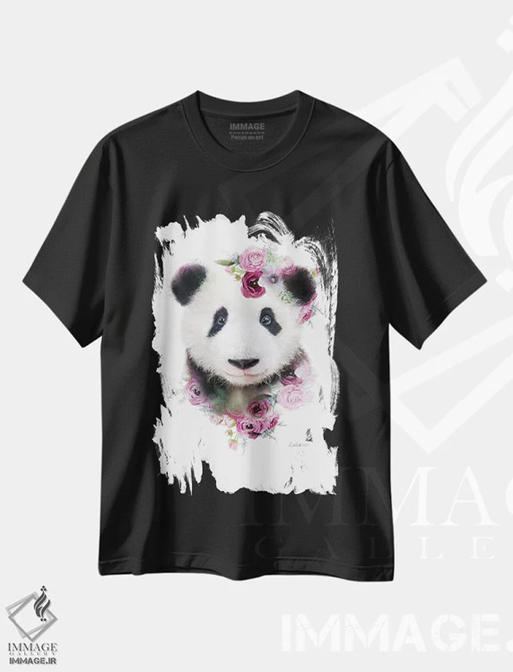 تیشرت مشکی طرح دار پاندا گیاهی حیات وحش، هنر دیجیتال اثر لولا دیزاین | immage.ir