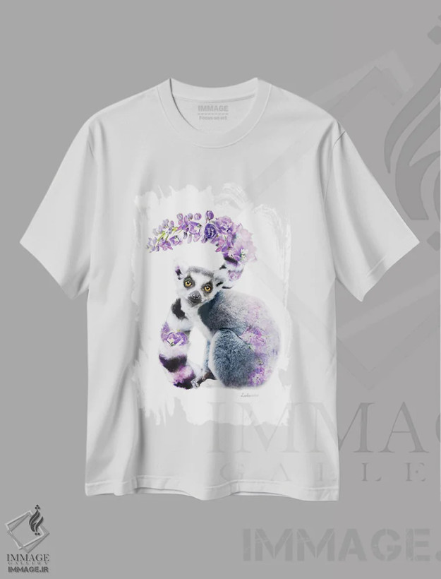 تیشرت سفید طرح دار لمور گیاهی حیات وحش، هنر دیجیتال اثر لولا دیزاین | فروشگاه ایماژ