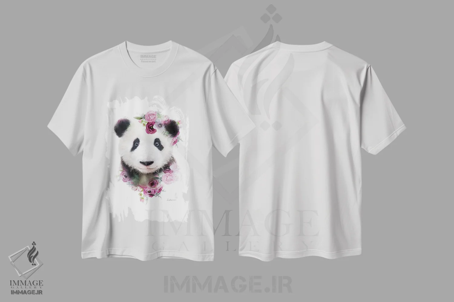 تیشرت سفید طرح دار پاندا گیاهی حیات وحش، هنر دیجیتال اثر لولا دیزاین | فروشگاه ایماژ