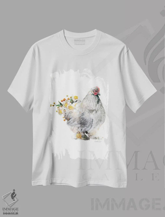 تیشرت سفید طرح دار مرغ براهمای گیاهی حیات وحش، هنر دیجیتال اثر لولا دیزاین | immage.ir