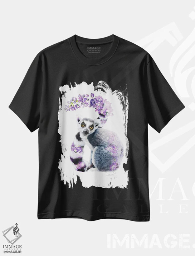 تیشرت مشکی طرح دار لمور گیاهی حیات وحش، هنر دیجیتال اثر لولا دیزاین | immage.ir