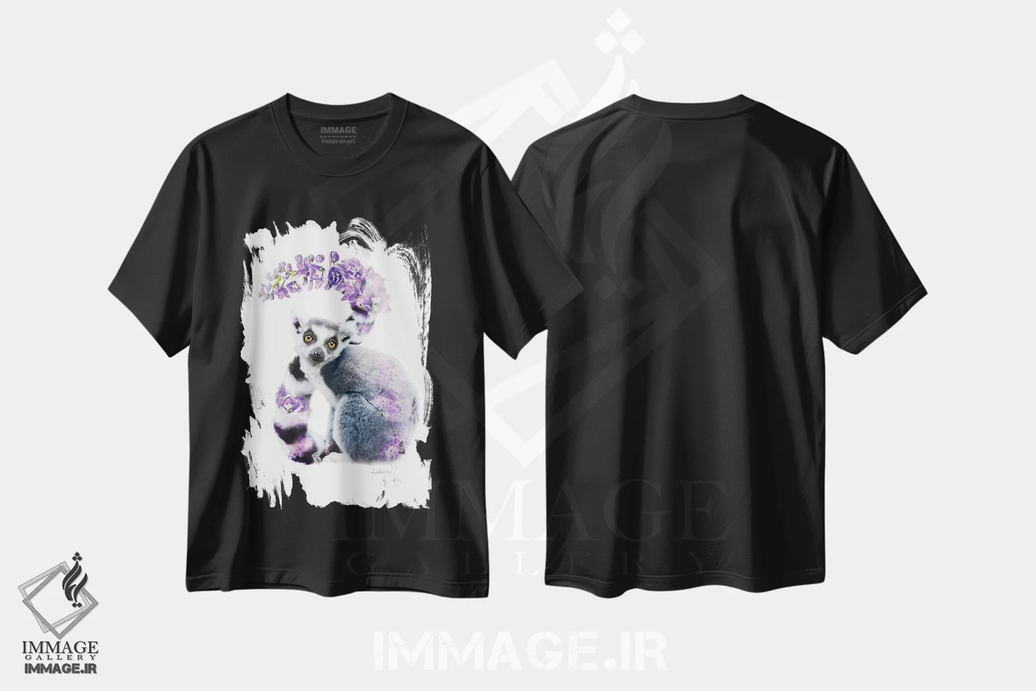 تیشرت مشکی طرح دار لمور گیاهی حیات وحش، هنر دیجیتال اثر لولا دیزاین | immage.ir