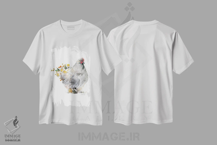 تیشرت سفید طرح دار مرغ براهمای گیاهی حیات وحش، هنر دیجیتال اثر لولا دیزاین | immage.ir