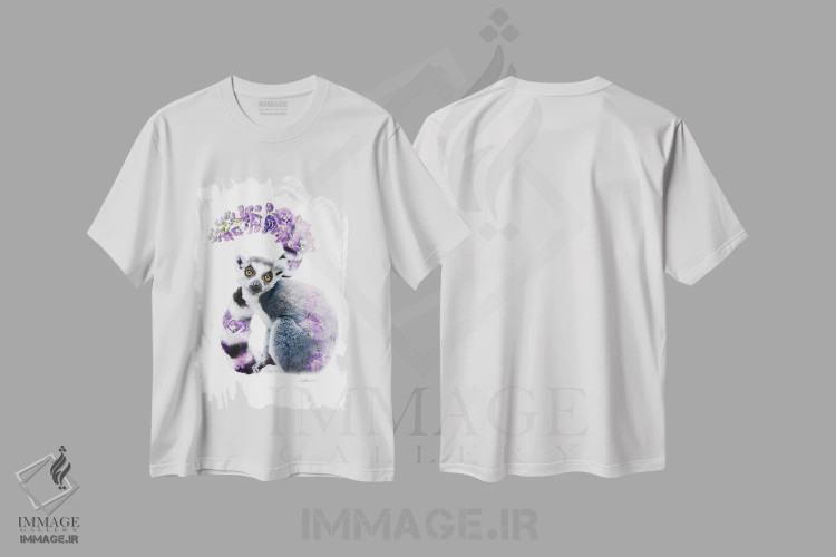تیشرت سفید طرح دار لمور گیاهی حیات وحش، هنر دیجیتال اثر لولا دیزاین | فروشگاه ایماژ
