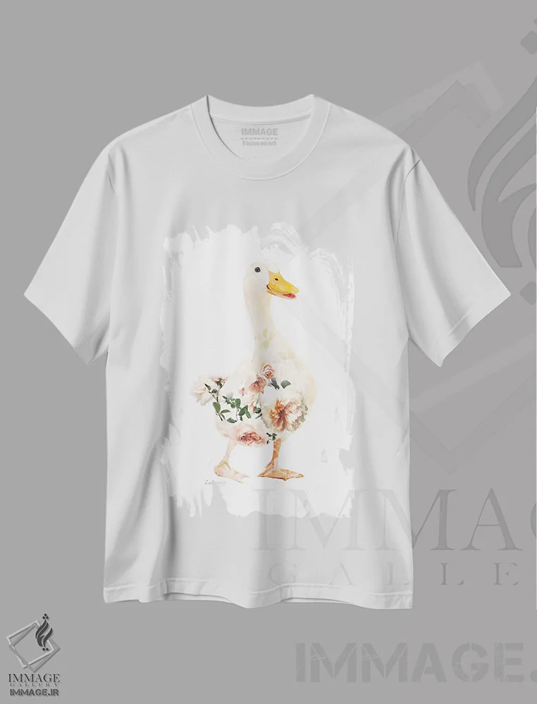 تیشرت سفید طرح دار اردک سفید گیاهی حیات وحش، هنر دیجیتال اثر لولا دیزاین | immage.ir