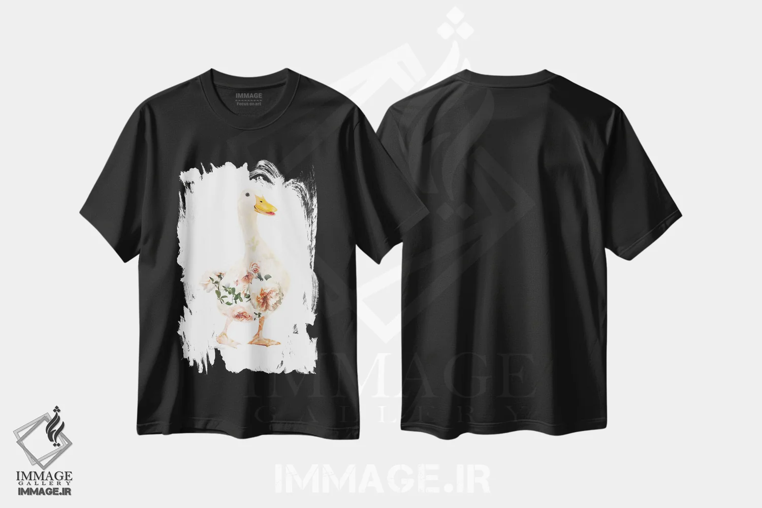 تیشرت مشکی طرح دار اردک سفید گیاهی حیات وحش، هنر دیجیتال اثر لولا دیزاین | فروشگاه ایماژ