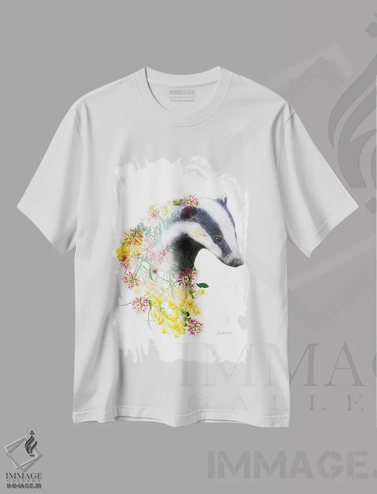 تیشرت سفید طرح دار گورکن گیاهی حیات وحش، هنر دیجیتال اثر لولا دیزاین | immage.ir