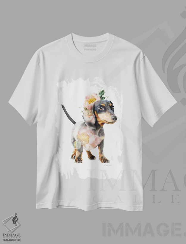 تیشرت سفید طرح دار داکسهوند گیاهی حیات وحش، هنر دیجیتال اثر لولا دیزاین | فروشگاه ایماژ