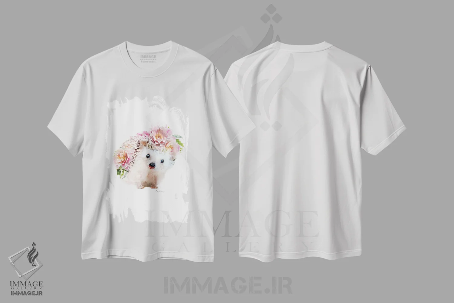تیشرت سفید طرح دار جوجه تیغی صورتی گیاهی حیات وحش، هنر دیجیتال اثر لولا دیزاین | فروشگاه ایماژ