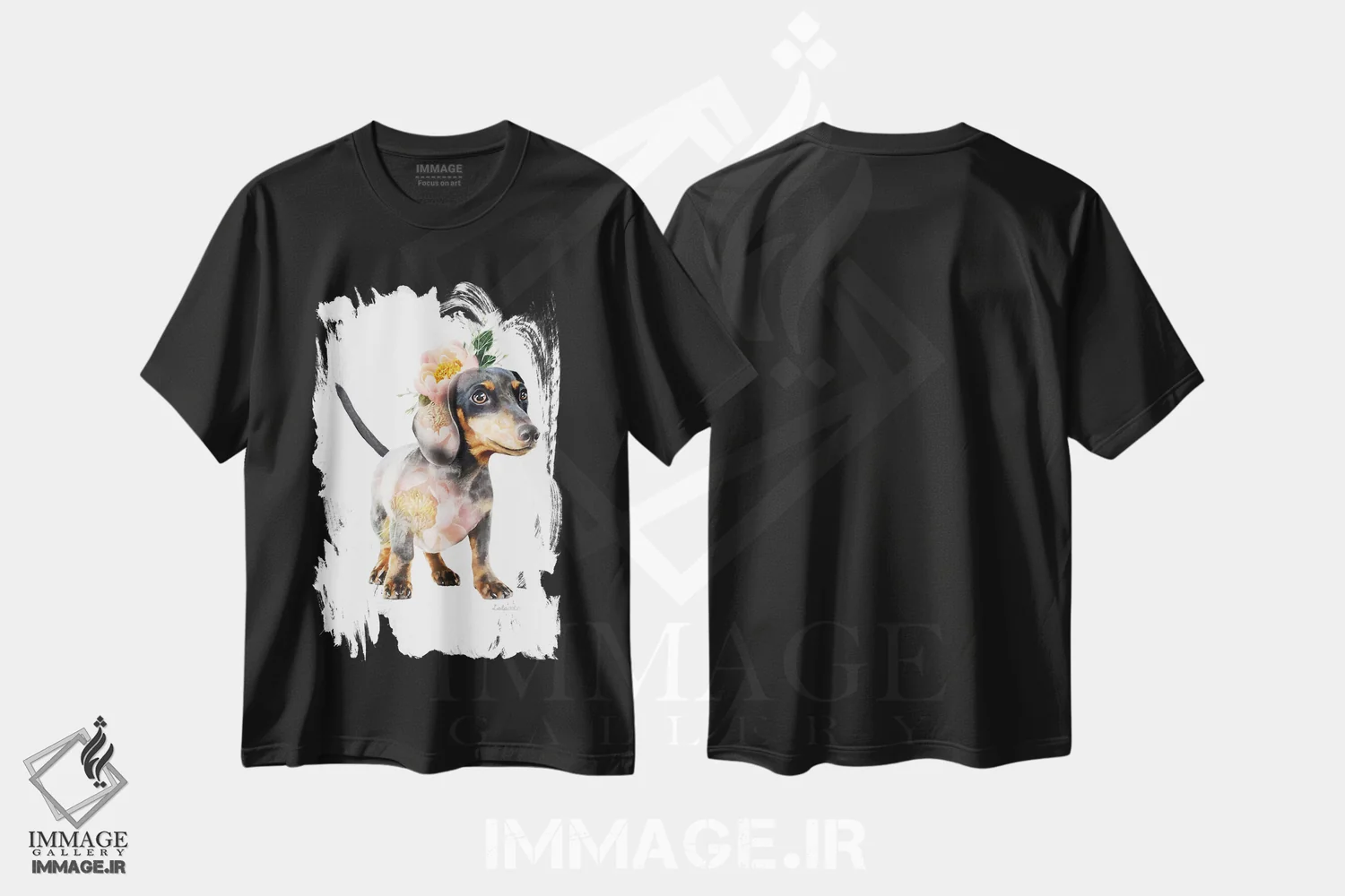 تیشرت مشکی طرح دار داکسهوند گیاهی حیات وحش، هنر دیجیتال اثر لولا دیزاین | immage.ir