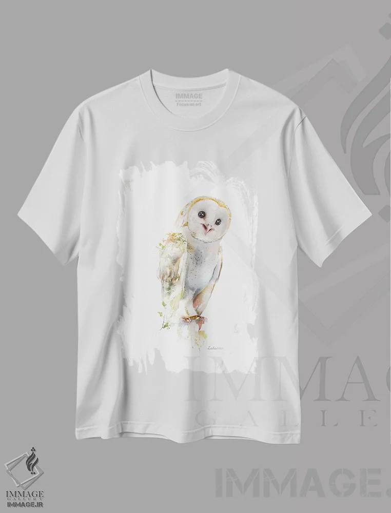 تیشرت سفید طرح دار جغد انباری میان پیچک با تم گیاهی و حیات وحش، هنر دیجیتال اثر لولا دیزاین | immage.ir
