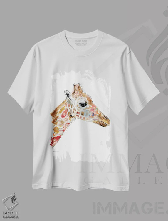 تیشرت سفید طرح دار زرافه ویلدساید، هنر دیجیتال اثر لولا دیزاین | فروشگاه ایماژ