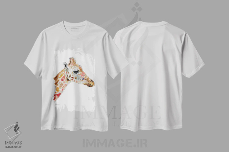 تیشرت سفید طرح دار زرافه ویلدساید، هنر دیجیتال اثر لولا دیزاین | فروشگاه ایماژ