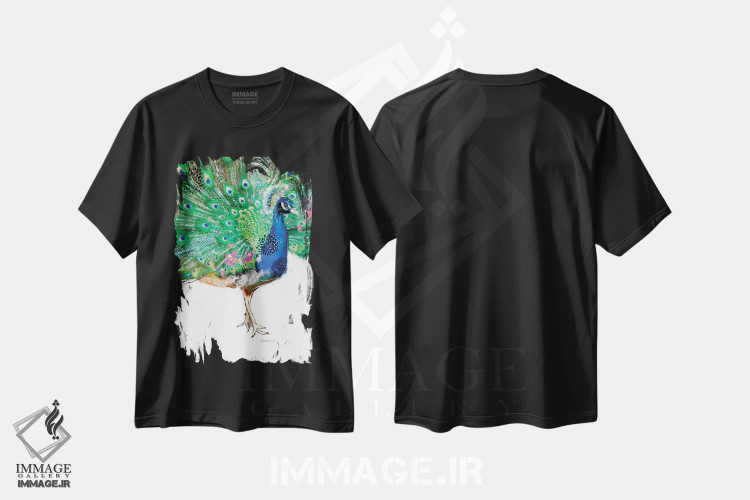 تیشرت مشکی طرح دار طاووس ویلدساید، هنر دیجیتال اثر لولا دیزاین | فروشگاه ایماژ