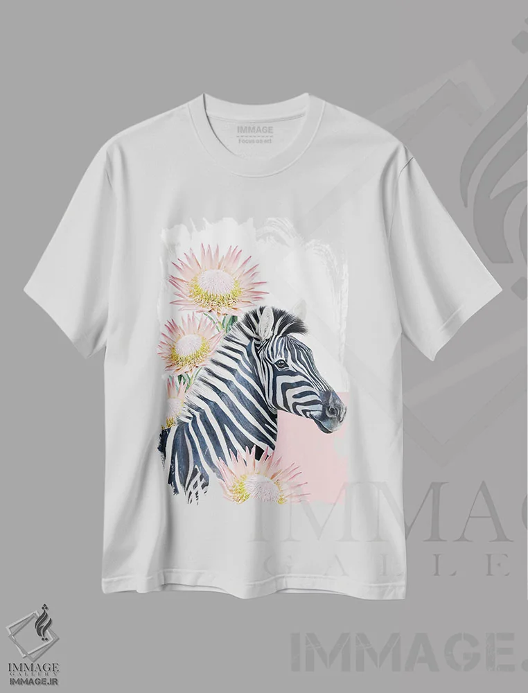 تیشرت سفید طرح دار گورخر سافاری، هنر دیجیتال اثر لولا دیزاین | immage.ir