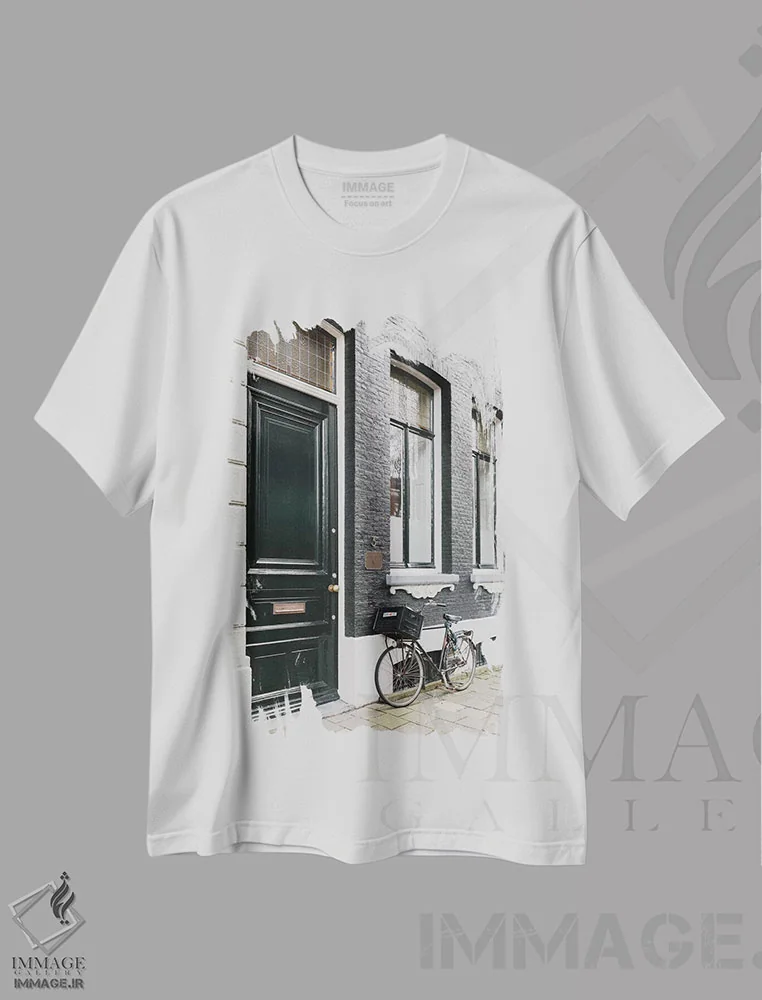 تیشرت سفید طرح دار دوچرخه آمستردام، دکوراسیون جایگزین اثر لاولی لیتل هوم کو | فروشگاه ایماژ