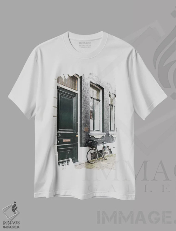 تیشرت سفید طرح دار دوچرخه آمستردام، دکوراسیون جایگزین اثر لاولی لیتل هوم کو | فروشگاه ایماژ