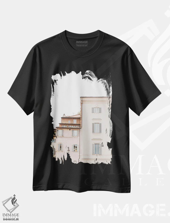 تیشرت مشکی طرح دار Rome, Italy,پشت بام ها، رم، ایتالیا، مدیوم اثر لاولی لیتل هوم کو | فروشگاه ایماژ