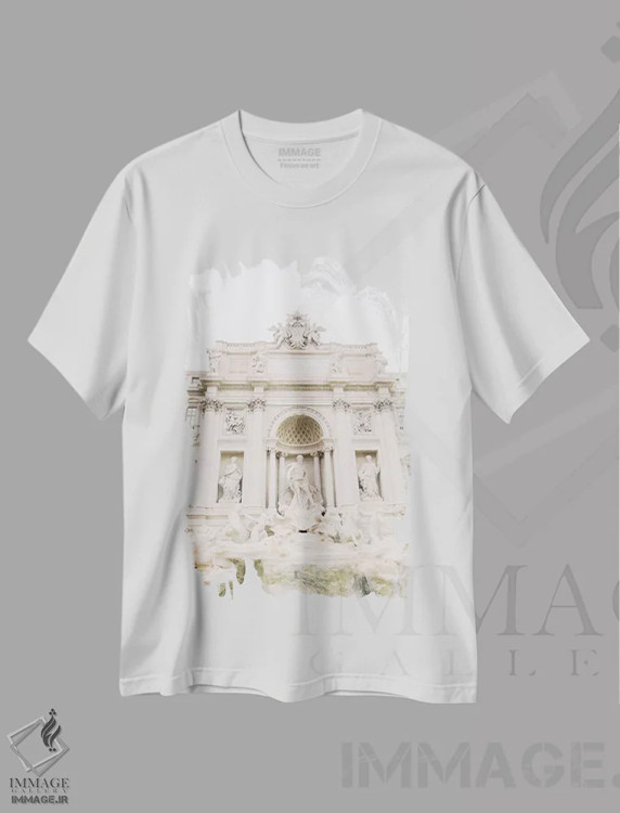 تیشرت سفید طرح دار Rome, Italy,نمای نزدیک فواره تروی، رم، ایتالیا، مدیوم اثر لاولی لیتل هوم کو | immage.ir