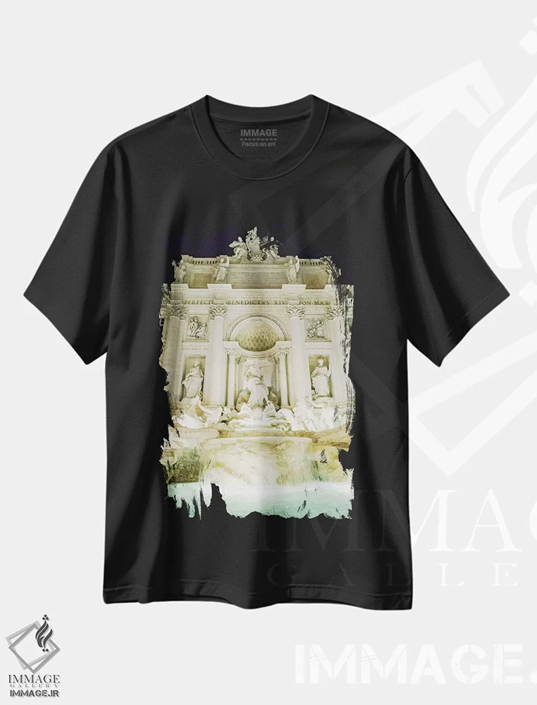 تیشرت مشکی طرح دار Rome, Italy,فواره تروی در شب، رم، ایتالیا، مدیوم اثر لاولی لیتل هوم کو | فروشگاه ایماژ