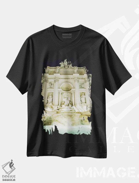تیشرت مشکی طرح دار Rome, Italy,فواره تروی در شب، رم، ایتالیا، مدیوم اثر لاولی لیتل هوم کو | فروشگاه ایماژ