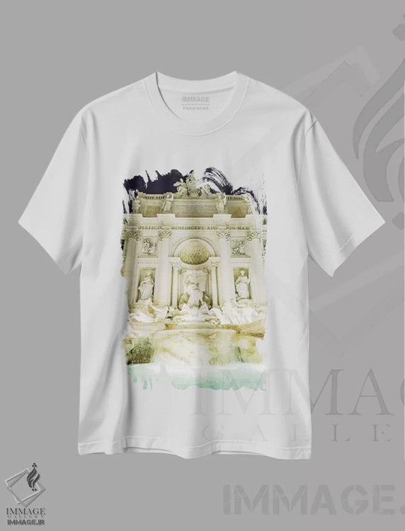 تیشرت سفید طرح دار Rome, Italy,فواره تروی در شب، رم، ایتالیا، مدیوم اثر لاولی لیتل هوم کو | immage.ir